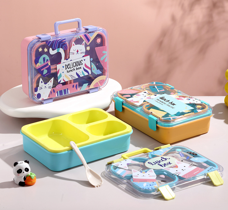 卡通PP塑料四分格饭盒上班族带饭可微波炉餐盒学生食堂打饭便当盒详情14