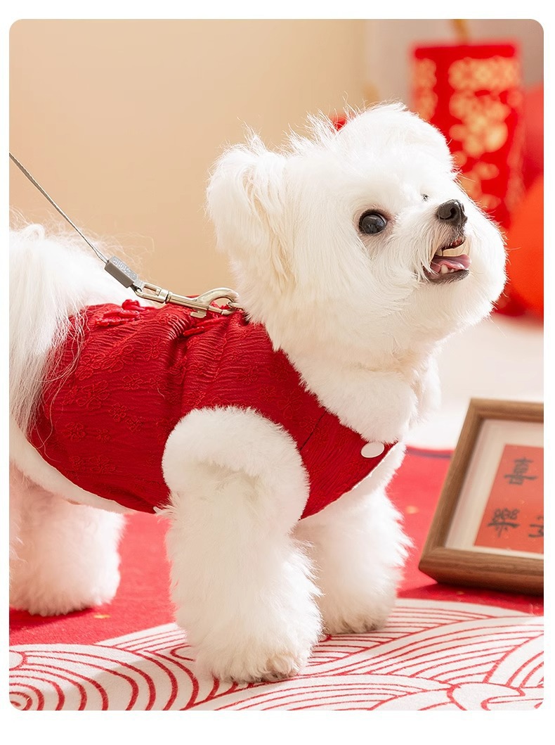 狗狗新年衣服中式小型犬过年衣服喜庆猫咪棉衣马甲秋冬季宠物唐装详情8