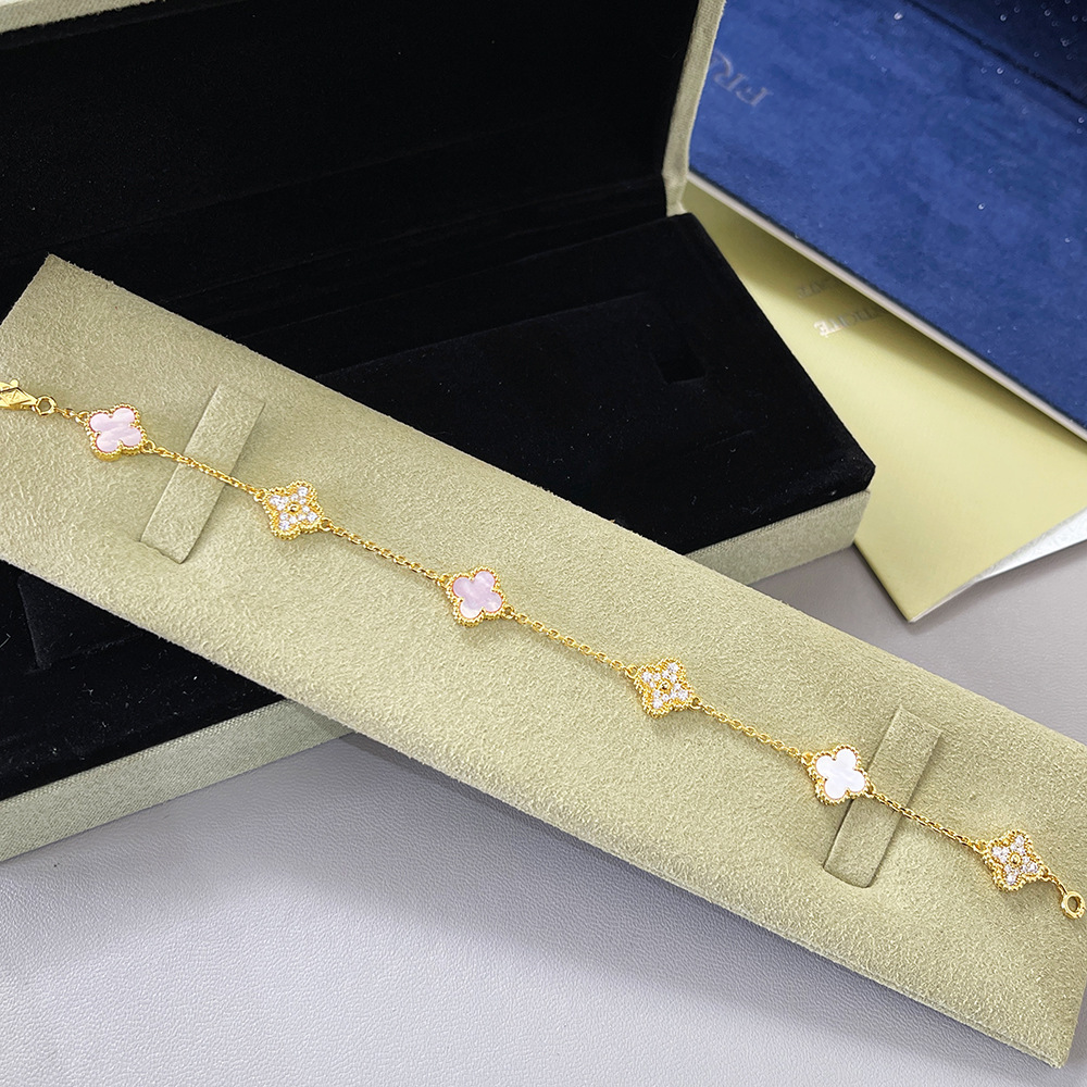 v金高版本厚镀18k金迷你五花六花四叶草手链不掉色高级感红玛瑙详情24