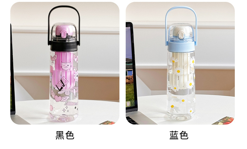 2025 New hand-held bouncing flower tea cup, student couple plastic water cup, portable tea and water separation cup for women going out pic 12