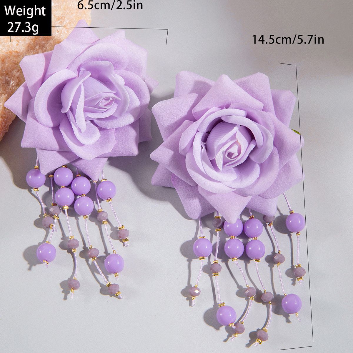 欧美跨境个性饰品紫色椭圆松石耳坠小众设计感玫瑰花朵耳环耳饰女详情9