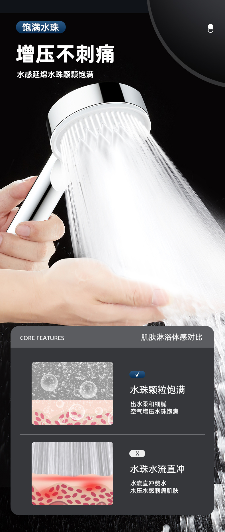 增压花洒喷头家用超强高压大出水量淋雨冲凉强力雨洒淋浴头通用型详情6