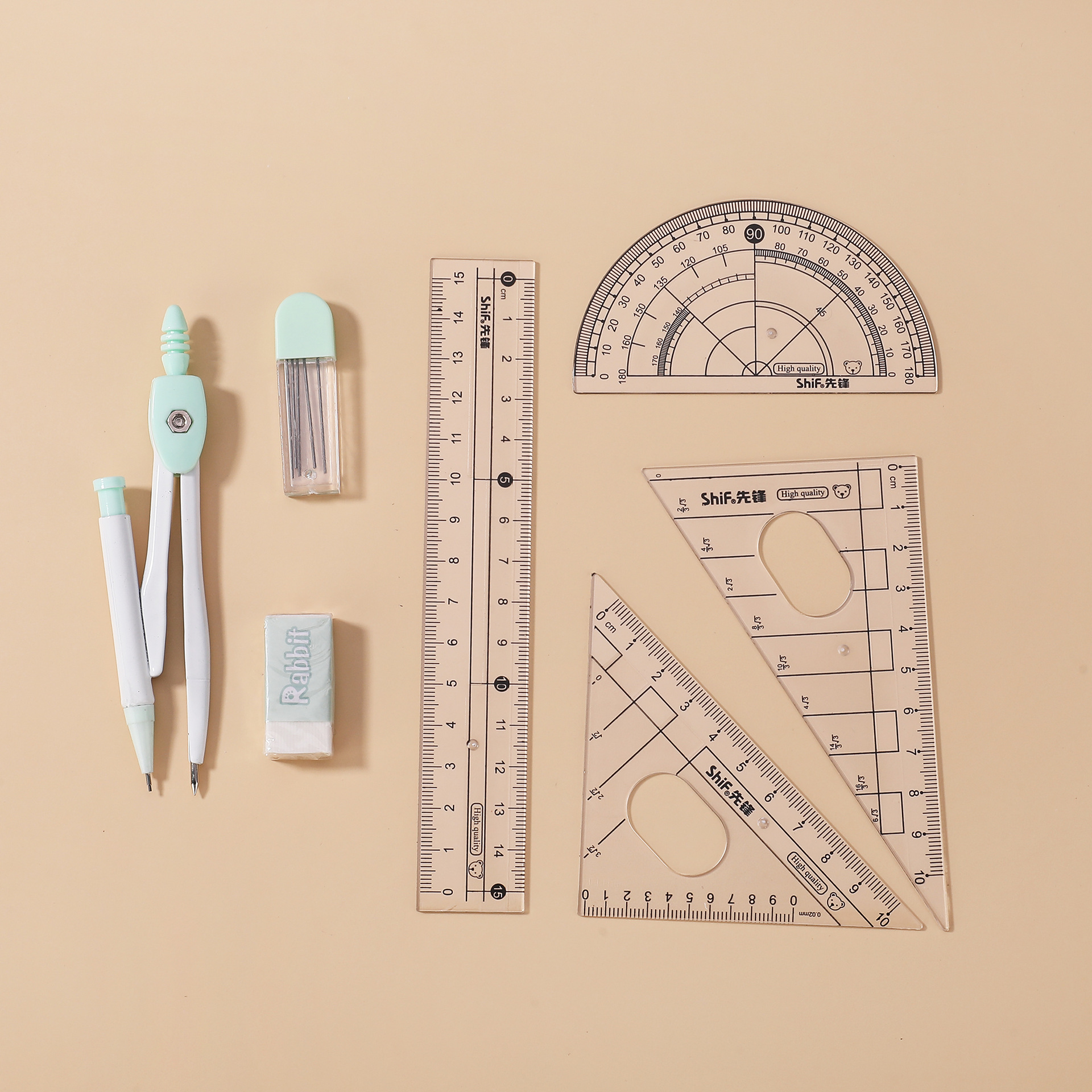 Pioneer 3128 Compass 7-piece Set for Primary and Middle School Students, Multi-functional Geometric Drawing Square ruler pic 5