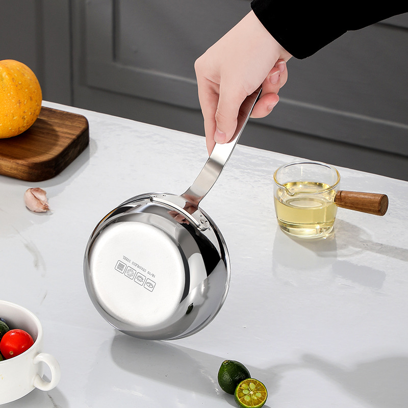 304 stainless steel oil-pouring pan, household small frying pan, hot oil small pan, flat pan, deflector, thickened for kitchen egg frying pic 2