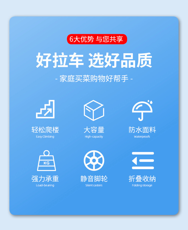cgs小推车买菜小拉车家用静音轮折叠轻便购物车拉杆车便携式爬楼详情2