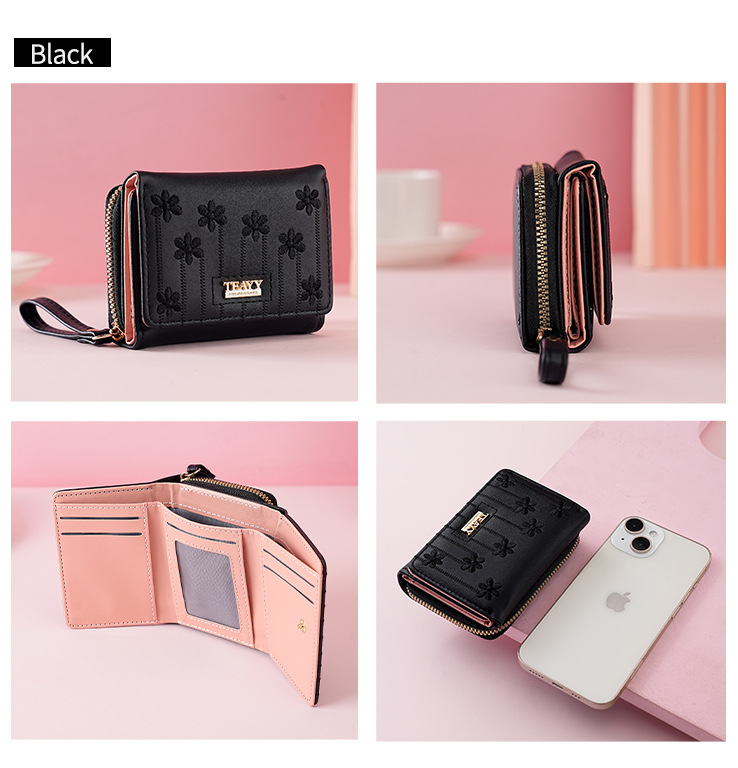 女士钱包teayy暖色系短款多功能零钱包拉链按扣小卡包钱夹 钱包女详情24