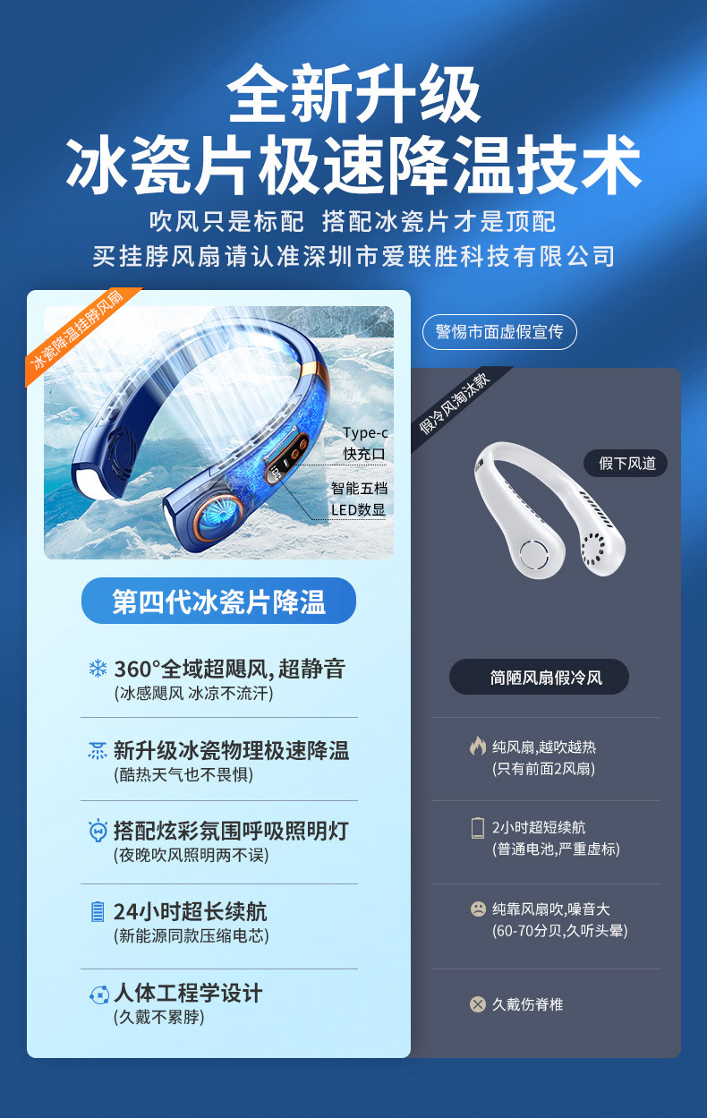 冰瓷降温便携式挂脖风扇智能静音户外运动可充电大风力无叶小风扇详情3