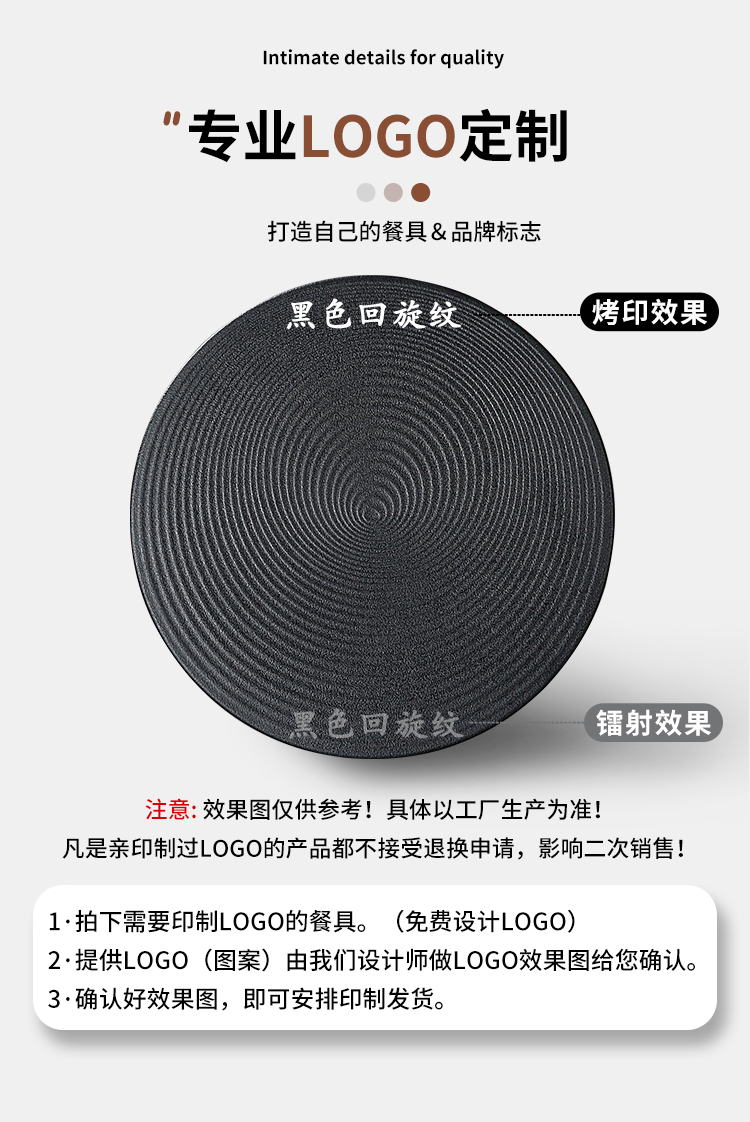 4ah密胺餐具圆形黑色盘子商用塑料餐盘日料圆盘烤肉盘披萨平盘寿详情23