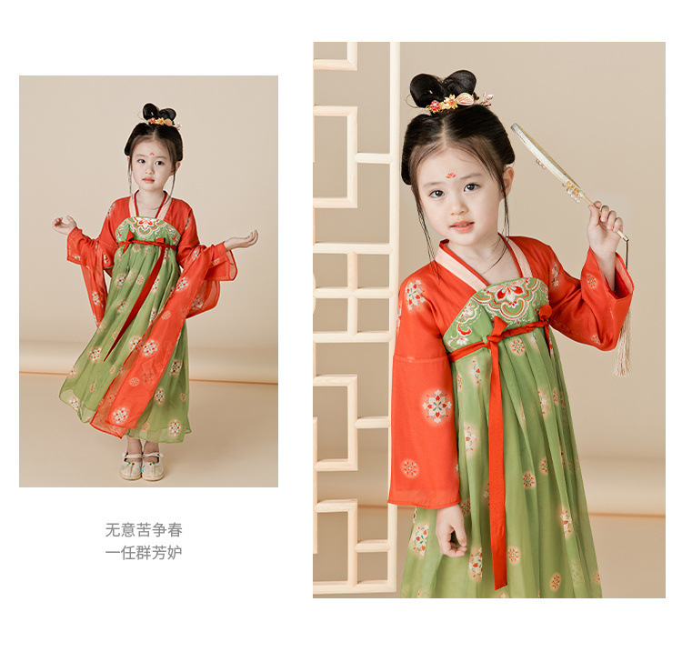 国潮女.童汉服秋中国风复古儒裙超仙连衣裙喜庆女宝敦煌风演出服详情11