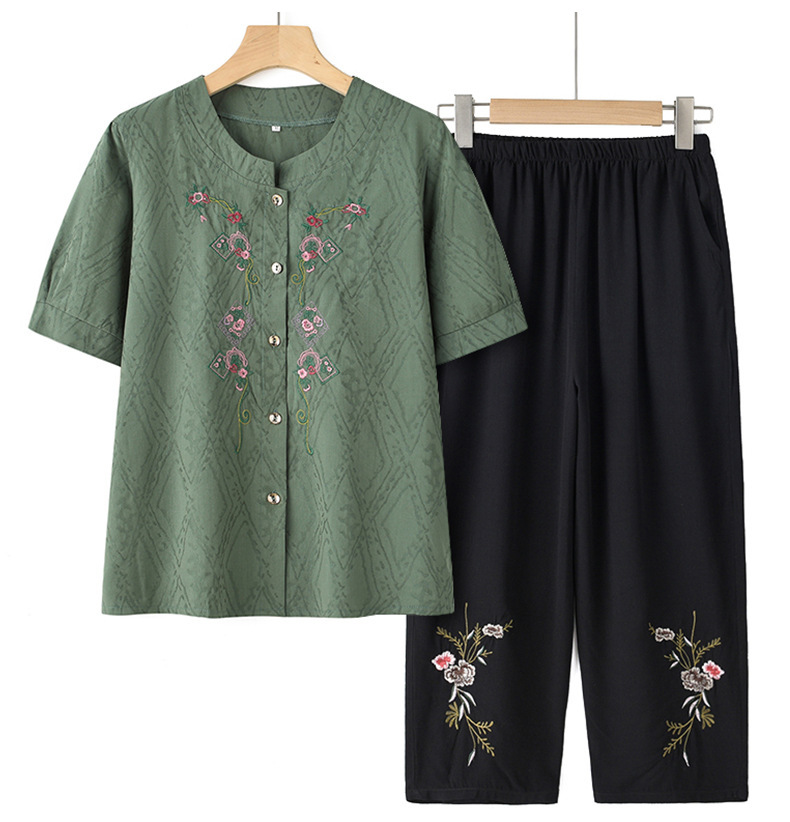 奶奶夏装短袖棉麻套装中老年人女装开衫唐装老人太太衣服妈妈衬衫详情13
