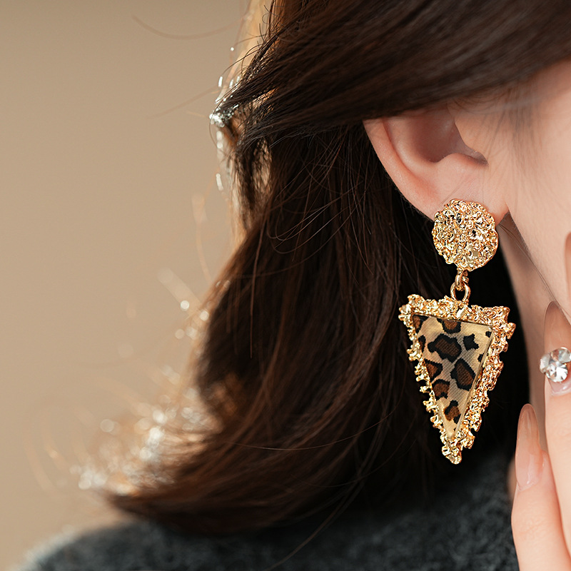 钢针圆形纹路三角形树脂豹纹耳钉夸张高级感耳环欧美时尚耳饰批发详情20