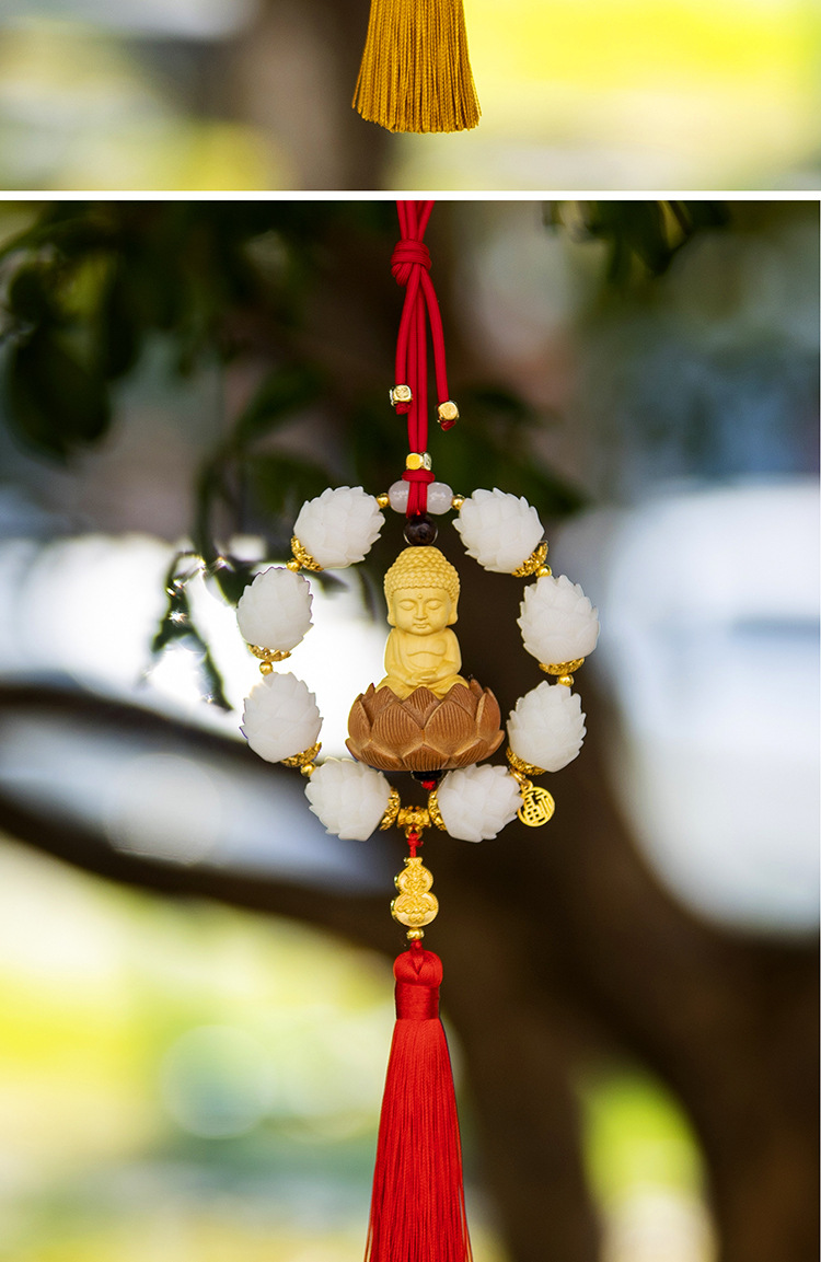 莲花汽车挂件车内黄杨木小佛后视镜车载挂饰车内平安装饰用品车挂国潮详情12