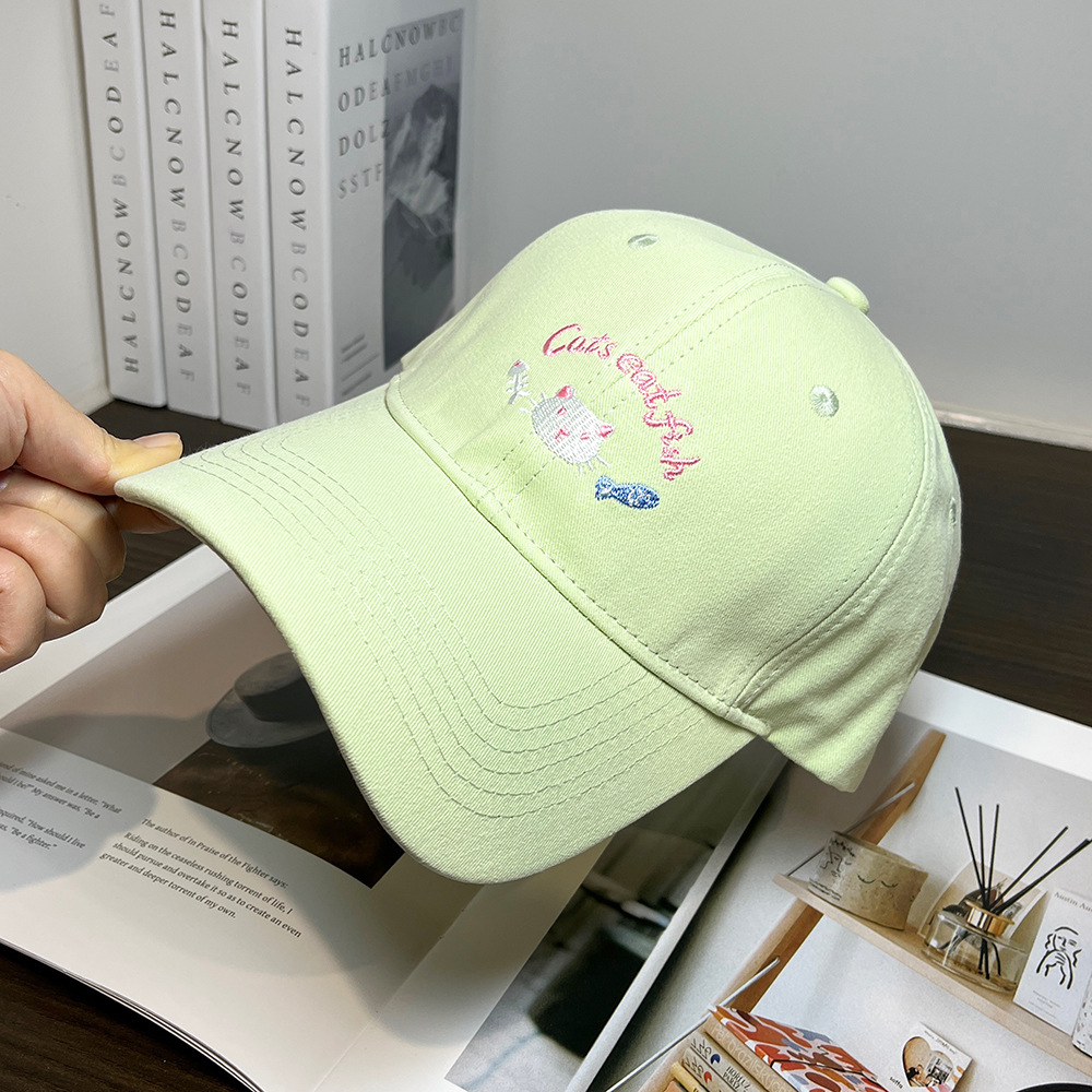 可爱小猫刺绣棒球帽女春夏季大头围宽檐显脸小鸭舌帽韩版百搭帽子详情9
