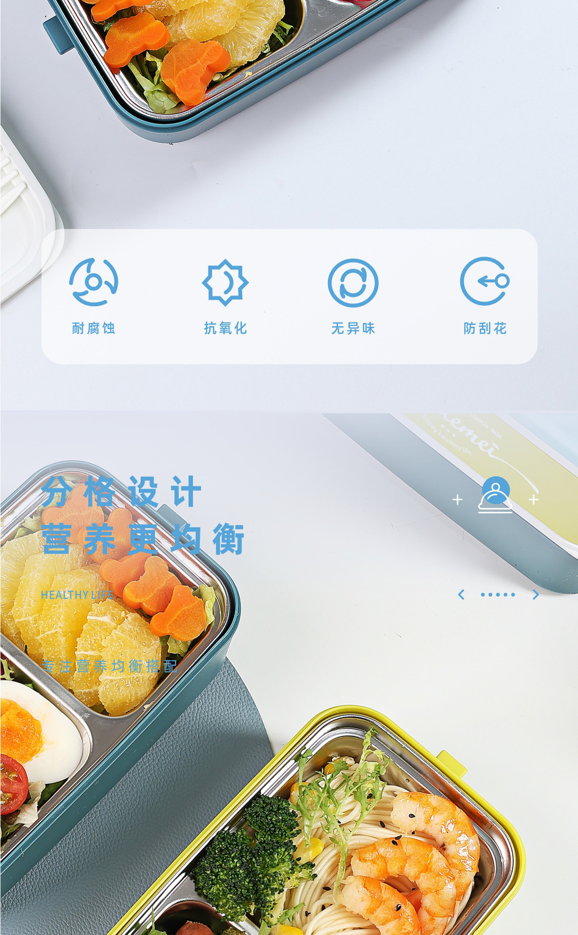 Lonchera de una sola capa de doble grado alimenticio 304 acero inoxidable sellado lunch box puede entrar en microondas lunch box pic 5