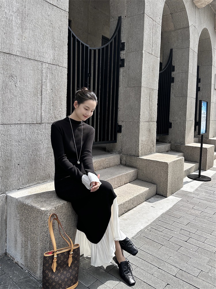 DIGM秋冬复古小香风不规则荷叶边收腰磨毛弹力针织连衣裙女10882详情23