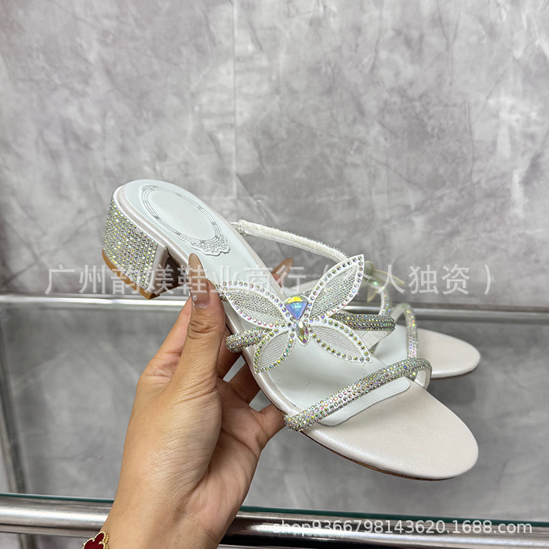 正确版现货R蛇环水钻高跟鞋欧美外贸细跟花朵蝴蝶欧美名媛婚鞋女详情30