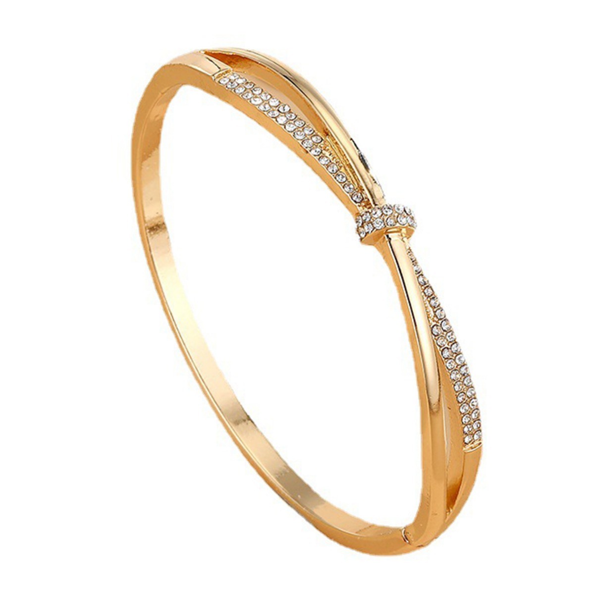 欧美爆款小众设计简约手镯轻奢风交叉镶钻金色手镯女饰品批发详情3