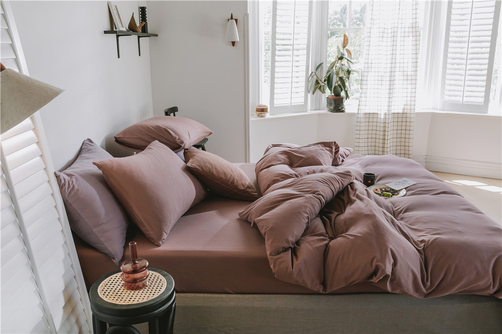 ins Japanese-style solid color all-cotton knitted cotton four-piece set, skin-friendly nude sleeping plain double-layer Indian cotton bed sheet pic 52