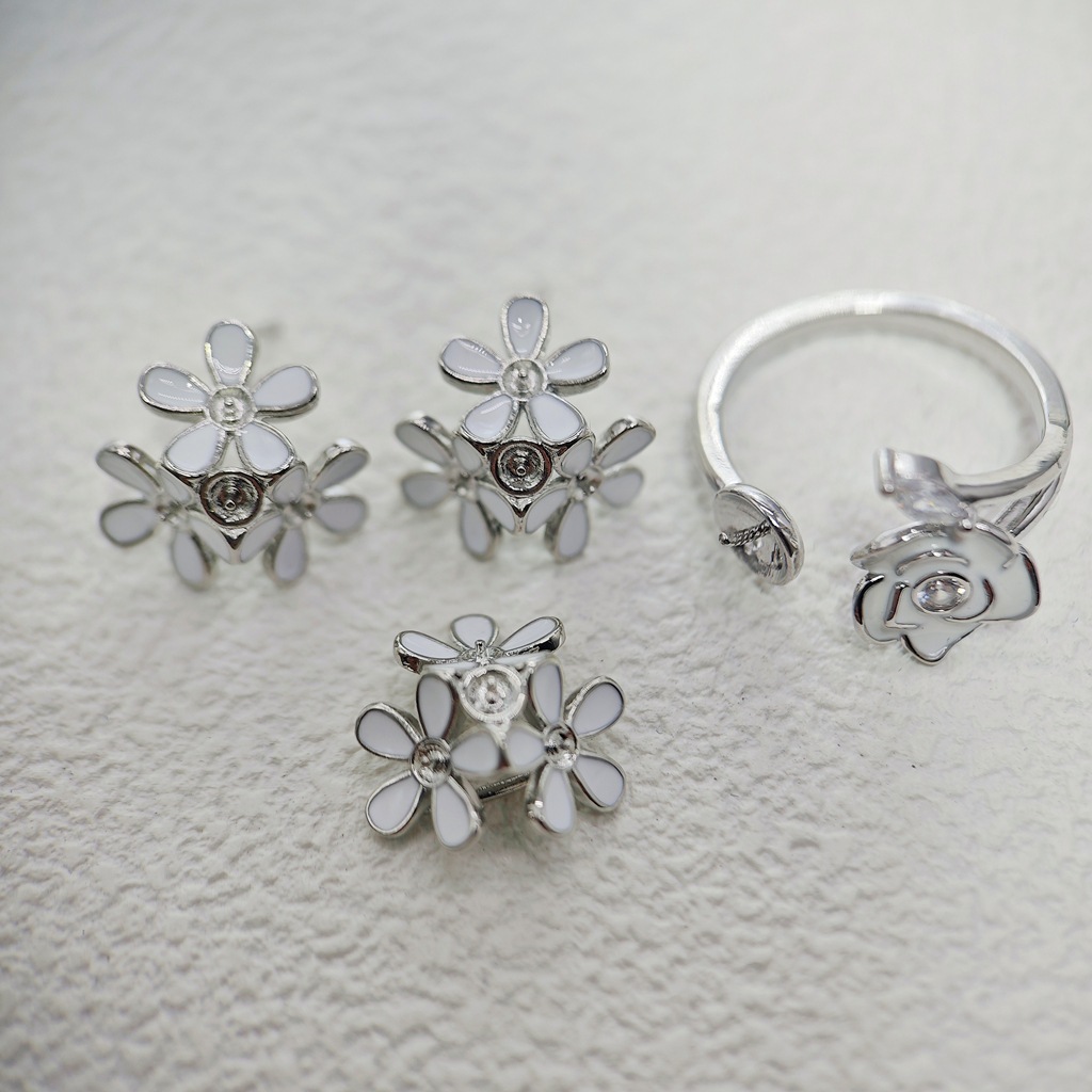 DIY pearl set accessories, oil-dripping flower earrings, pendant, ring accessories, niche design jewelry set for women pic 3