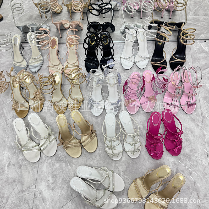 正确版现货R蛇环水钻高跟鞋欧美外贸细跟花朵蝴蝶欧美名媛婚鞋女详情2