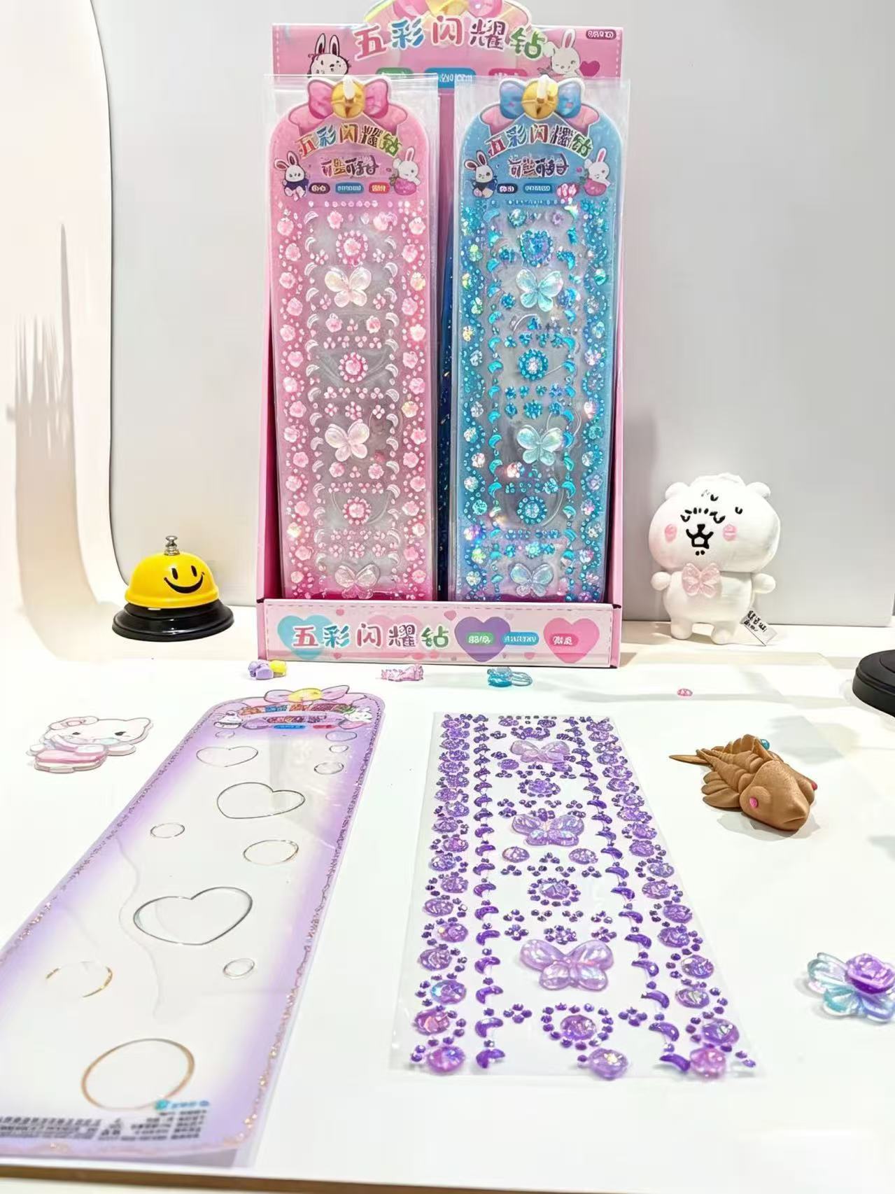 五彩闪耀钻立体蝴蝶花朵宝石贴画 手账装饰素材现货可混批详情5