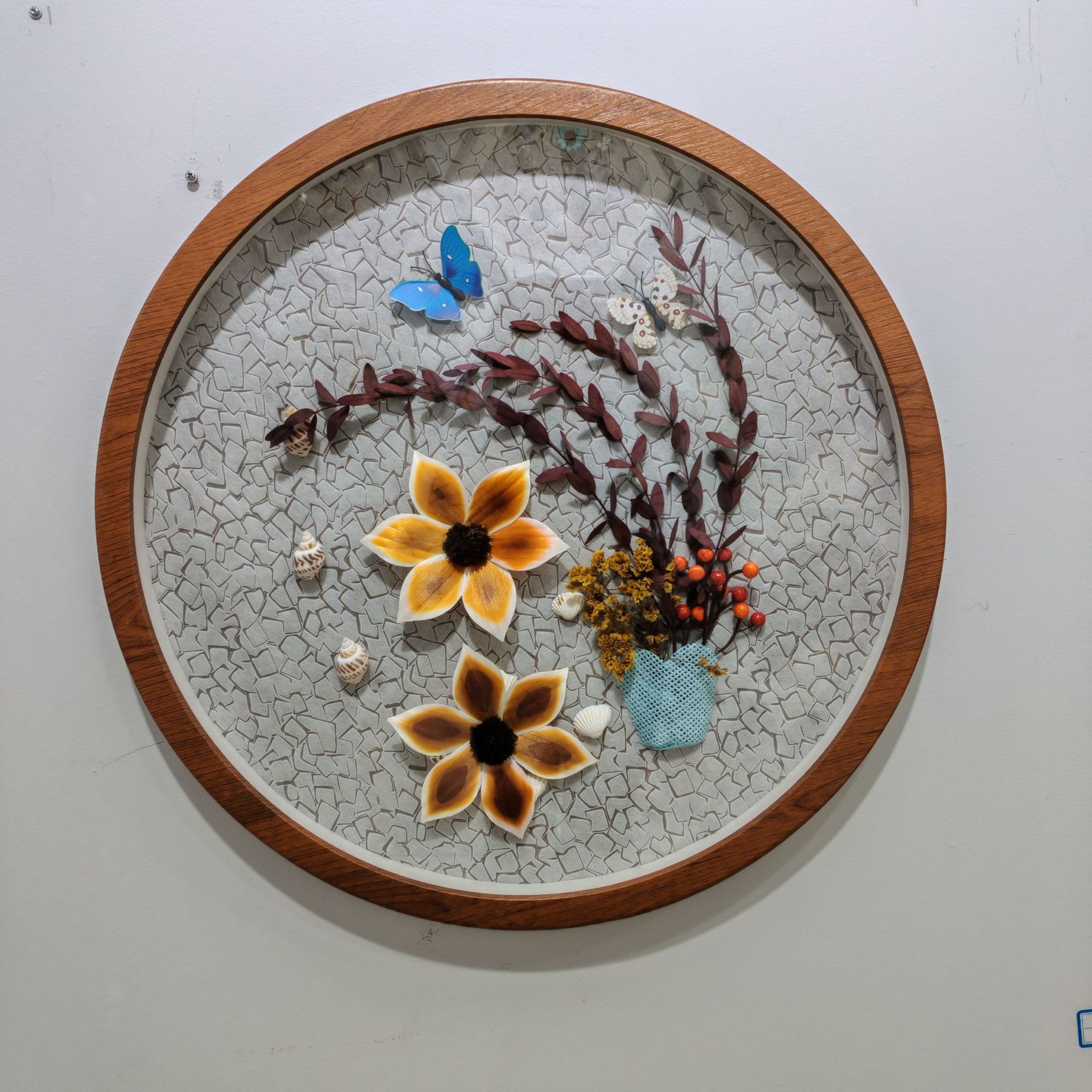 干花圆形装饰画新中式墙面装饰壁挂民宿玄关家居手工壁饰直径50cm详情4
