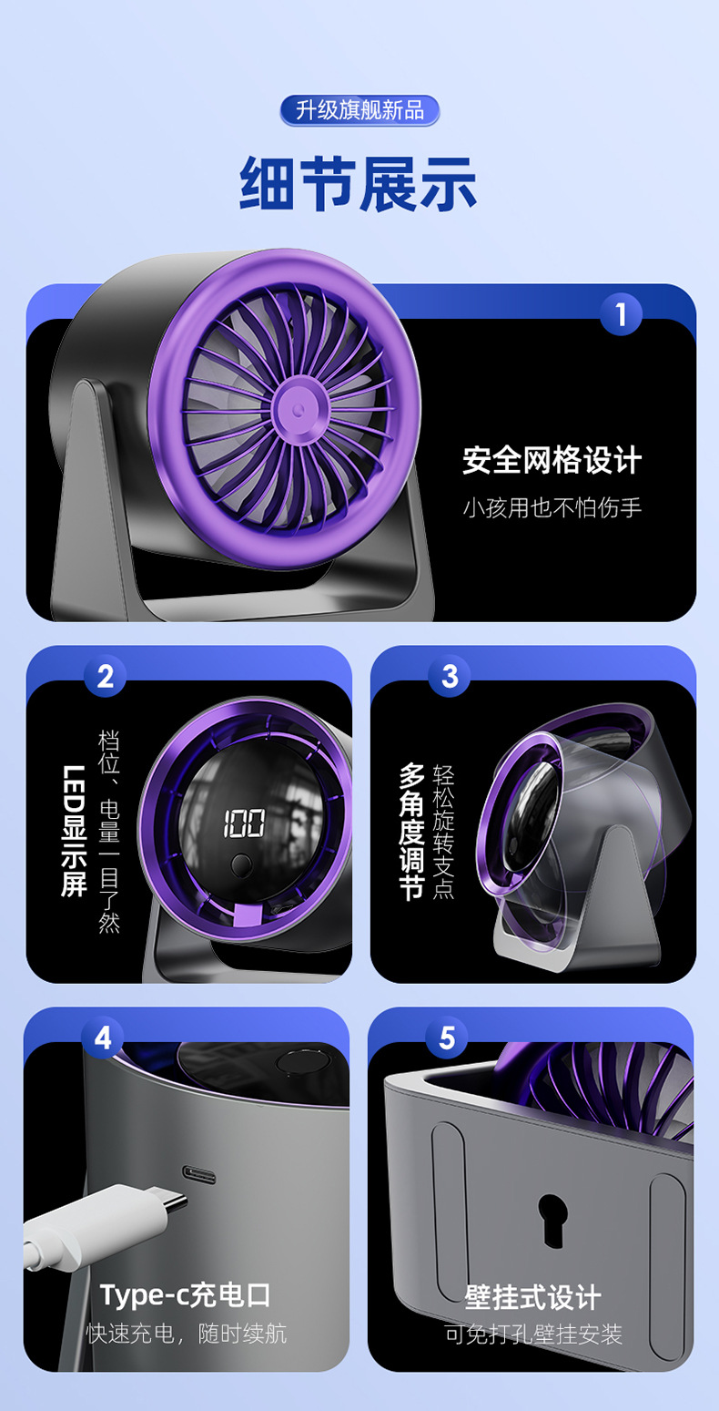 桌面小风扇家用台式充电空气循环扇办公室学生宿舍迷你电风扇跨境详情31