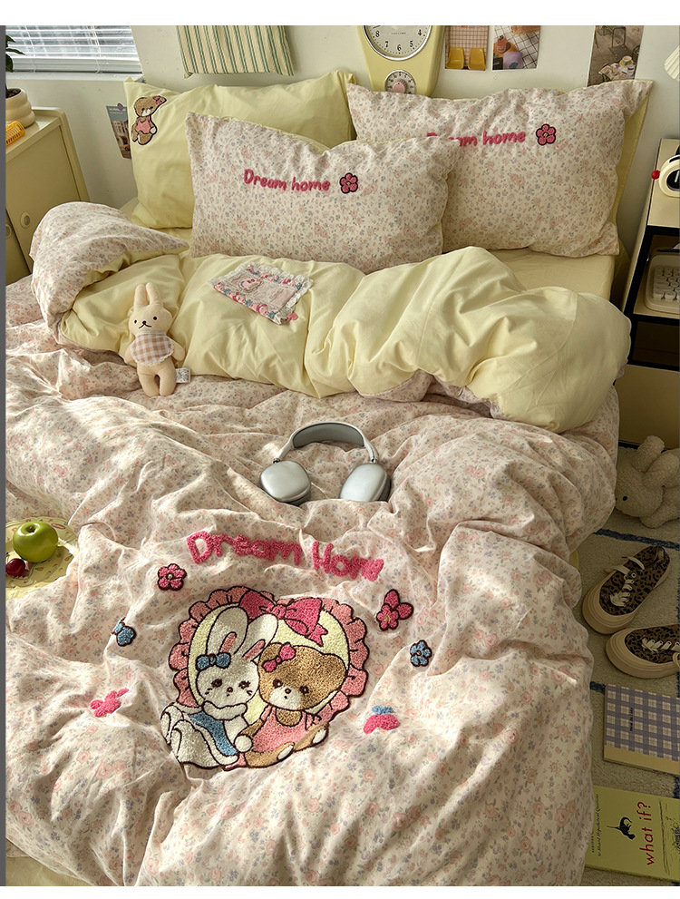 a类床上用品四件套纯棉水洗棉床单被套笠被罩学生宿舍单人三件套详情7