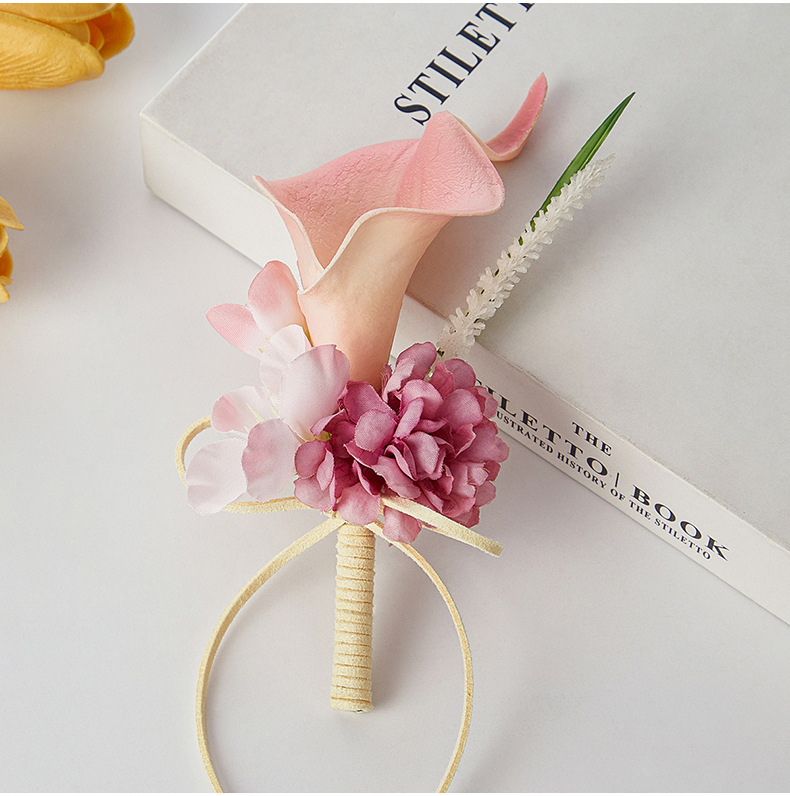 高级感婚礼胸花蜜釉粉永生花马蹄莲男士襟花手工造境新郎结婚胸花详情21