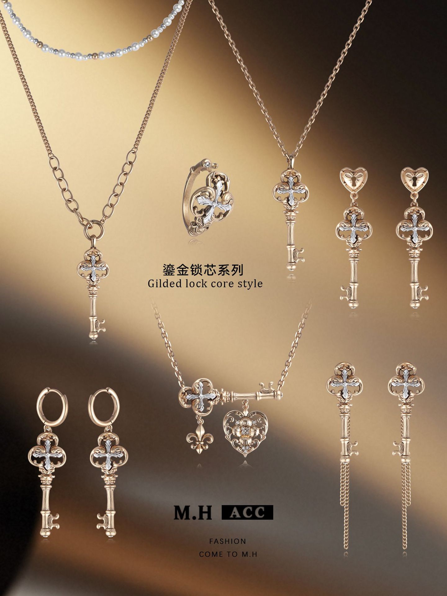 The gilded lock core key series earrings are original designs for women. They are niche, exquisite, fashionable, versatile and high-end earrings pic 3