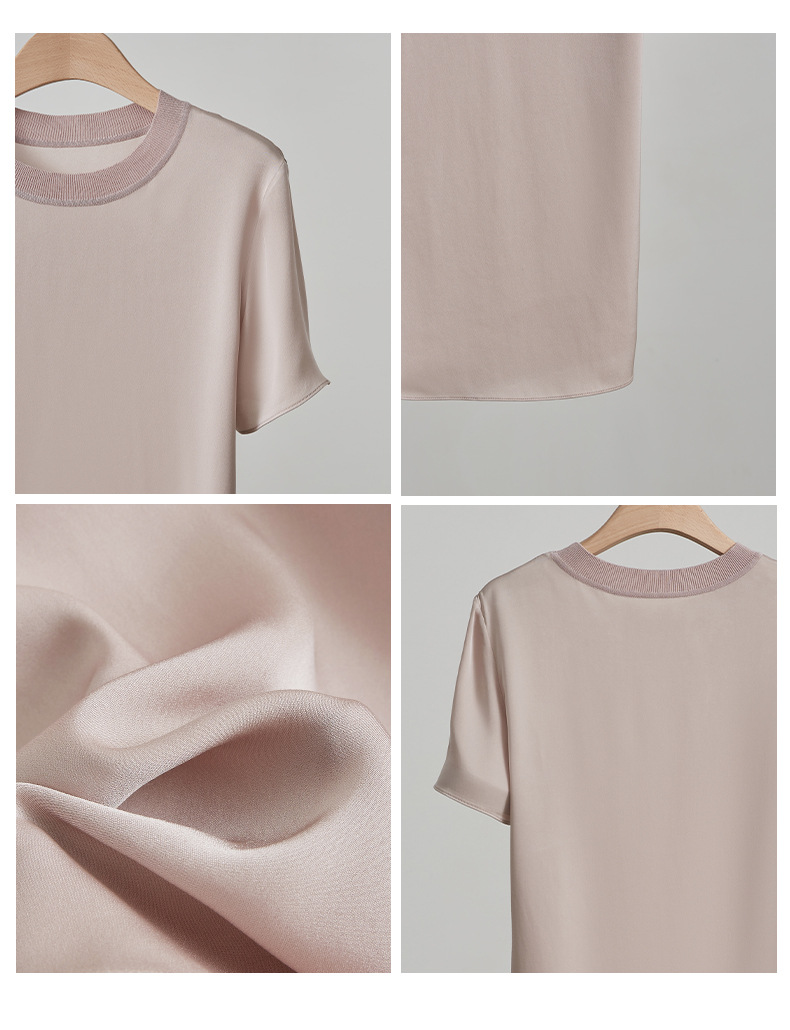 春夏季新品纯色桑蚕丝透气上衣 真丝简约短袖T恤时尚打底上衣女详情5
