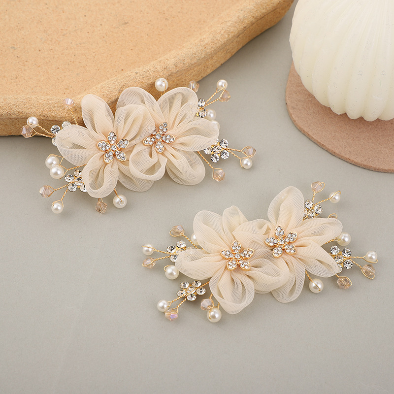 手工珍珠花纽丝钻石花朵胸针新娘发饰鞋帽配饰DIY配件网纱花装饰详情4