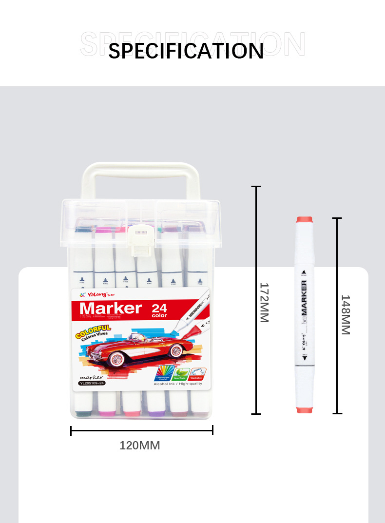 Yalong Cross-border Classic Bestseller student art supplies 24-color marker pens with double-pointed markings pic 7