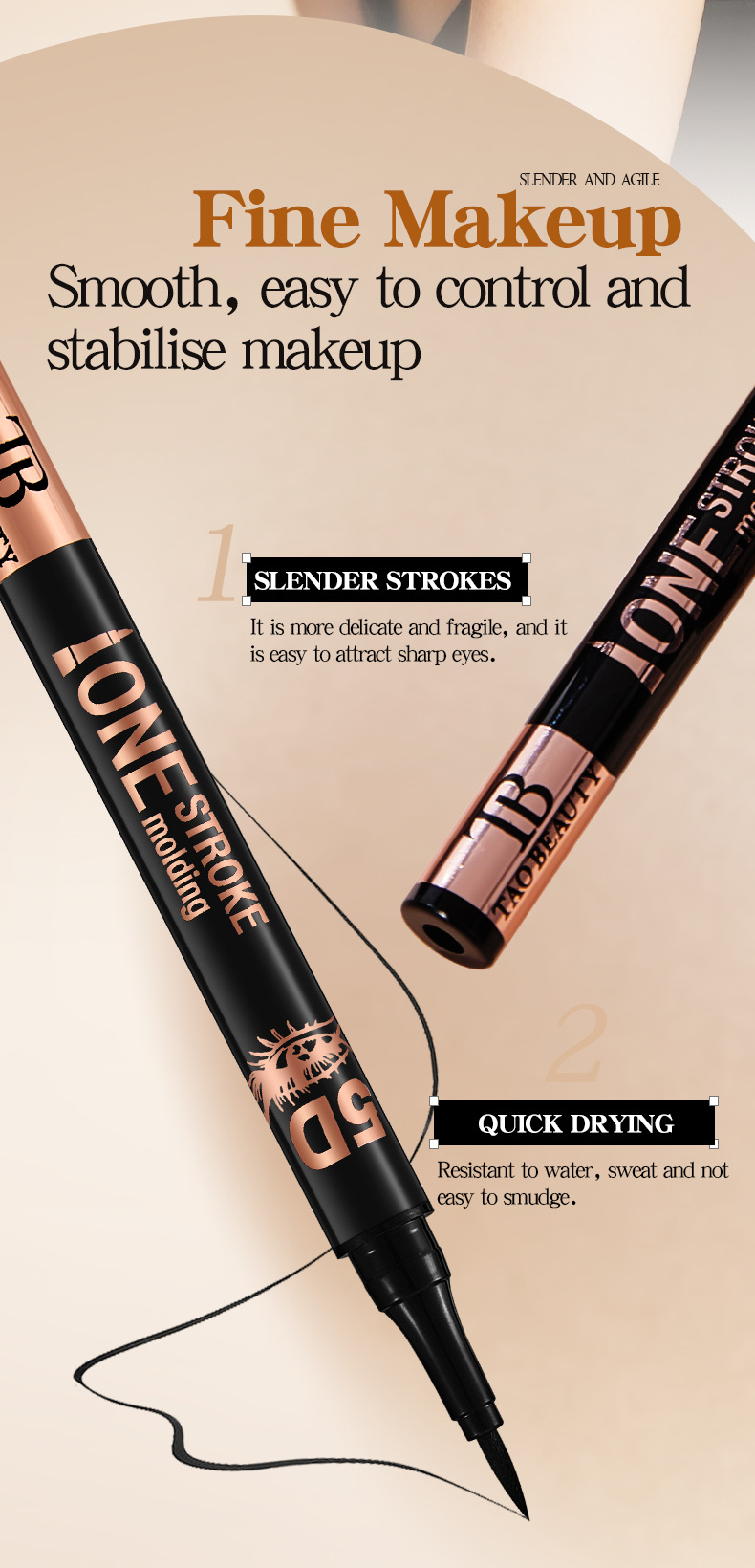 【 Cross-border Exclusive Supply 】 Wholesale of Tao Beauty 5D Eyeliner Pen Quick-drying Waterproof and Sweat-proof Ultra-Fine Eye Drop Pen pic 4