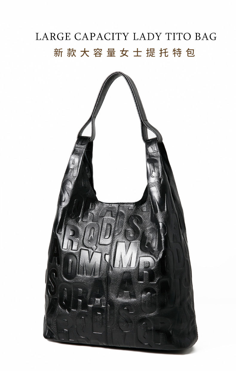 跨境托特包真皮女包新款大容量大包高级感头层牛皮通勤腋下单肩包详情1