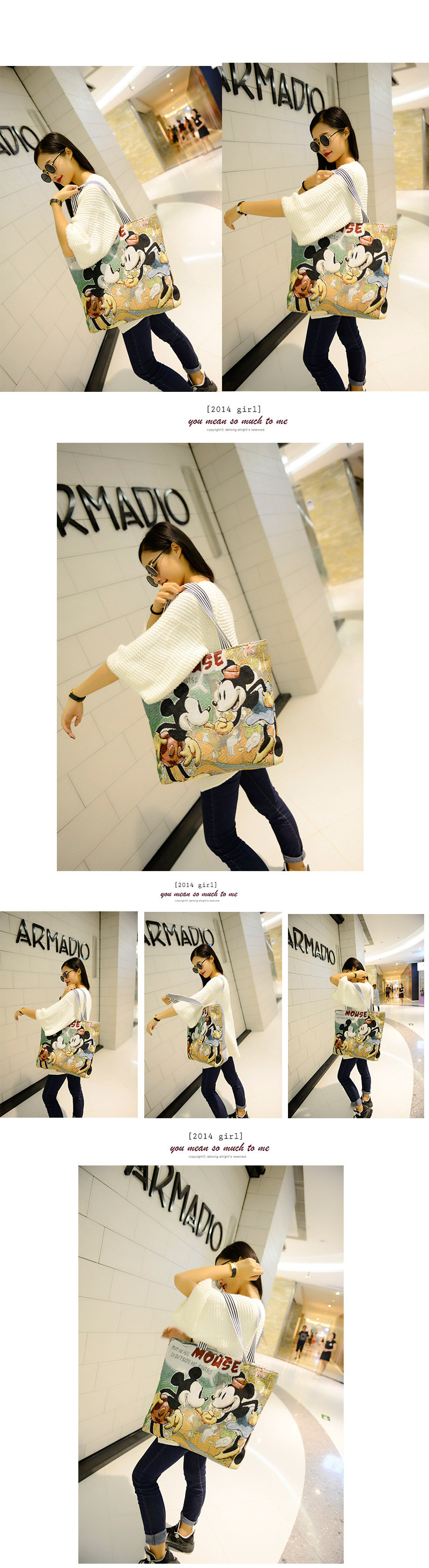 Factory direct sales Mickey single-shoulder bags, casual work tote bags, tote bags, handbag bags, canvas bags, cartoon embroidered bags pic 3