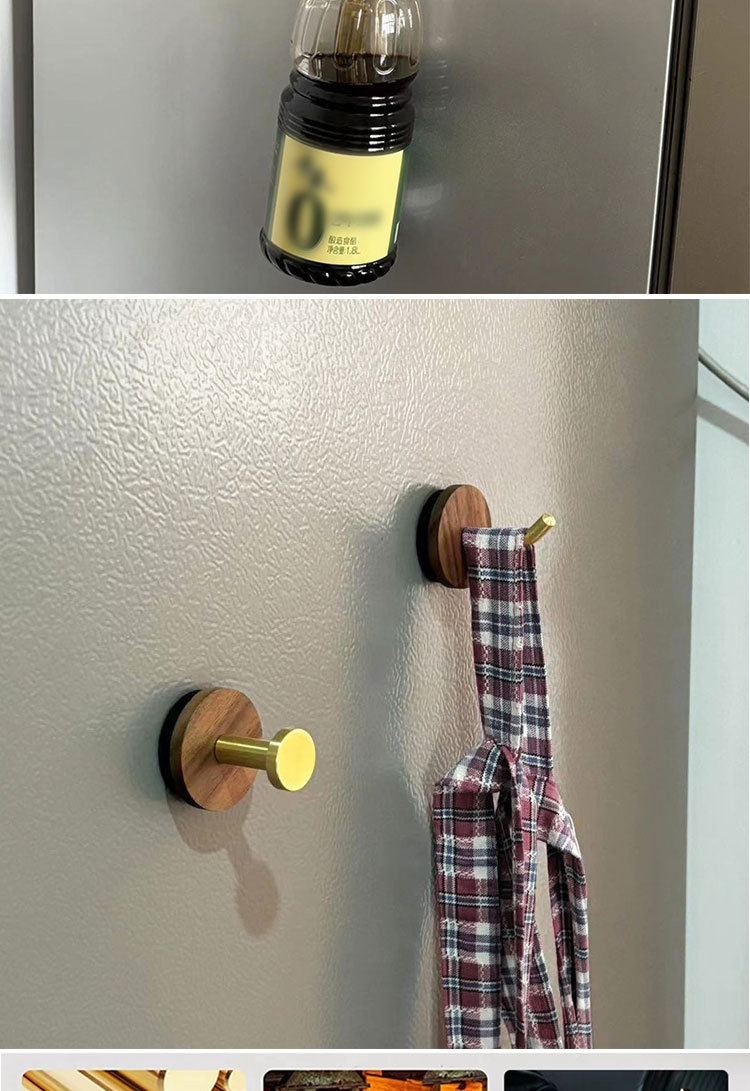 Magnetic hook, black walnut wood, brass magnetic fixator, no need for drilling, refrigerator, kitchen, anti-theft entrance door, magnet pic 4