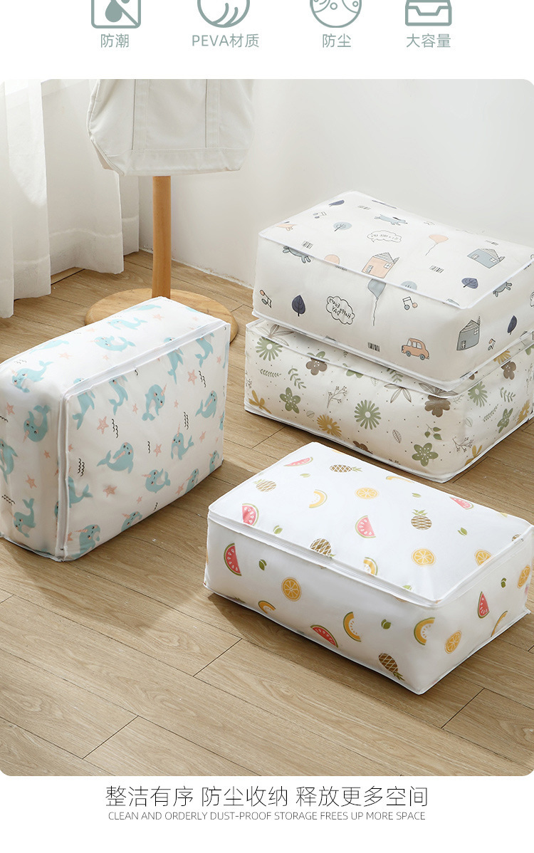 Quilt storage bags, cartoon printed clothes, large-capacity cotton quilt bags, dust-proof and moisture-proof moving packing bags, large size pic 10