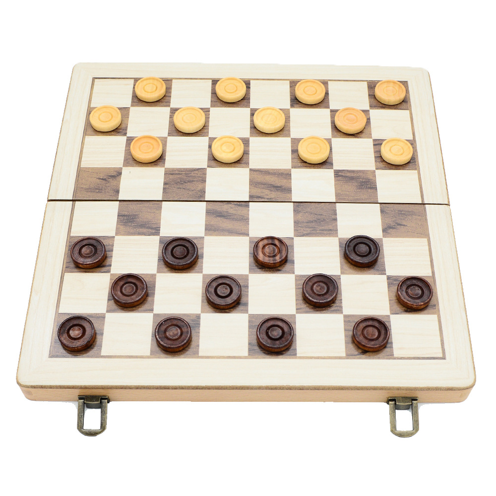 Two-in-one international chess checkers wooden board game toys with double back, non-magnetic for export pic 5