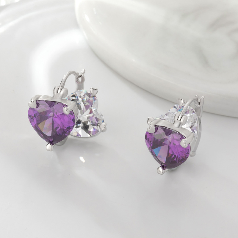 Prima prima rosa corazón aretes mujer delicados nicho dulce multicolor circonitas pendientes sencillos nuevo estilo orejeras pic 7