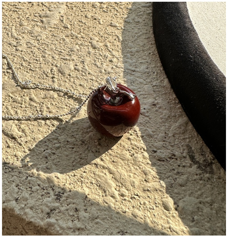 S925 sterling silver niche design Angolan red apple pendant necklace, simple and fashionable, safe and sound sweater chain pic 9