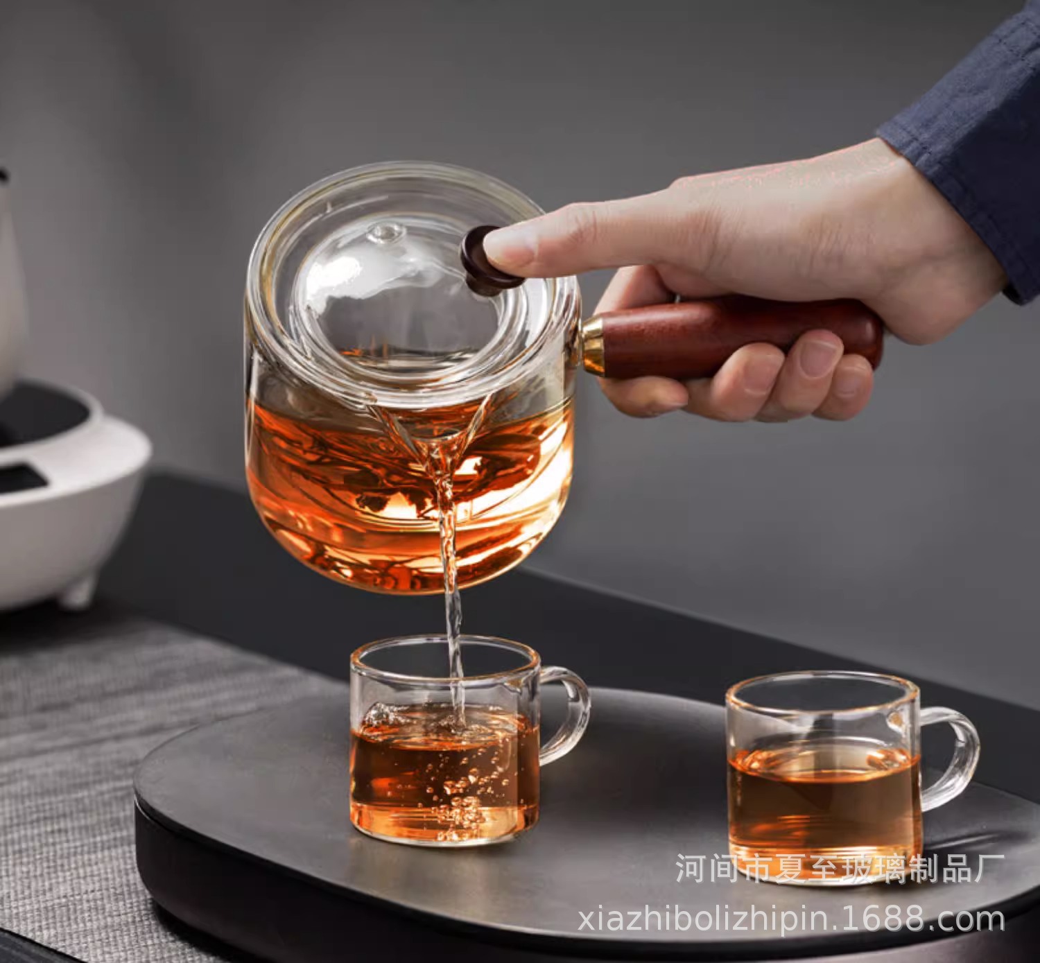 Japanese-style glass teapot, side-handled boiling teapot, wooden handle, Gongfu tea set, thickened tea brewer, flower teapot, intuitive brewing teapot pic 5