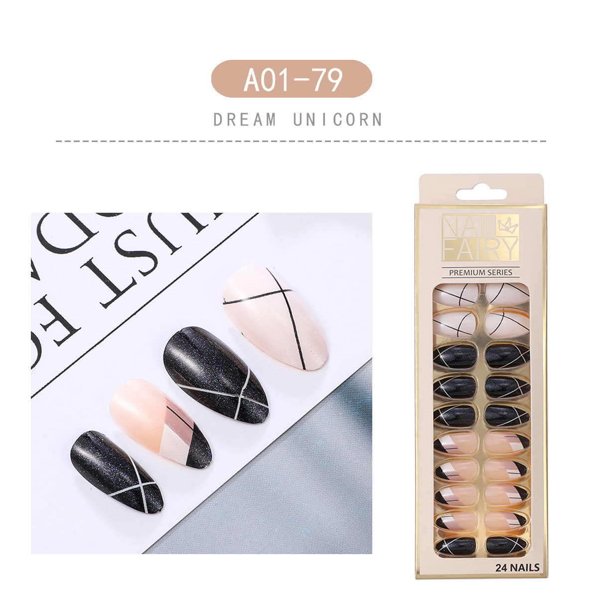 New foreign trade products: Teardrop nail detachable wearable nail art pieces, 24-piece sharp nail art patches, false nails, starry sky nail art pic 11