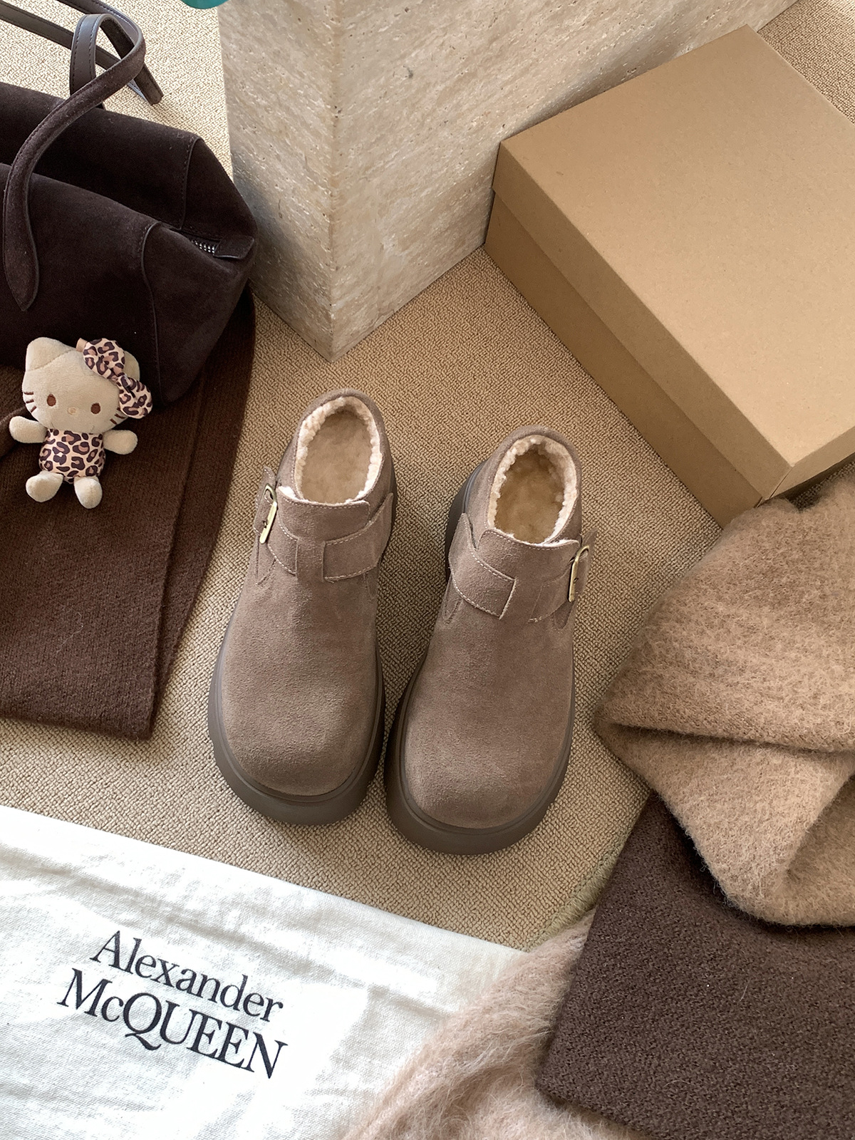 MARCO&JOYCE厚底增高勃肯鞋女冬季新款加绒松糕一脚蹬乐福鞋单鞋详情5