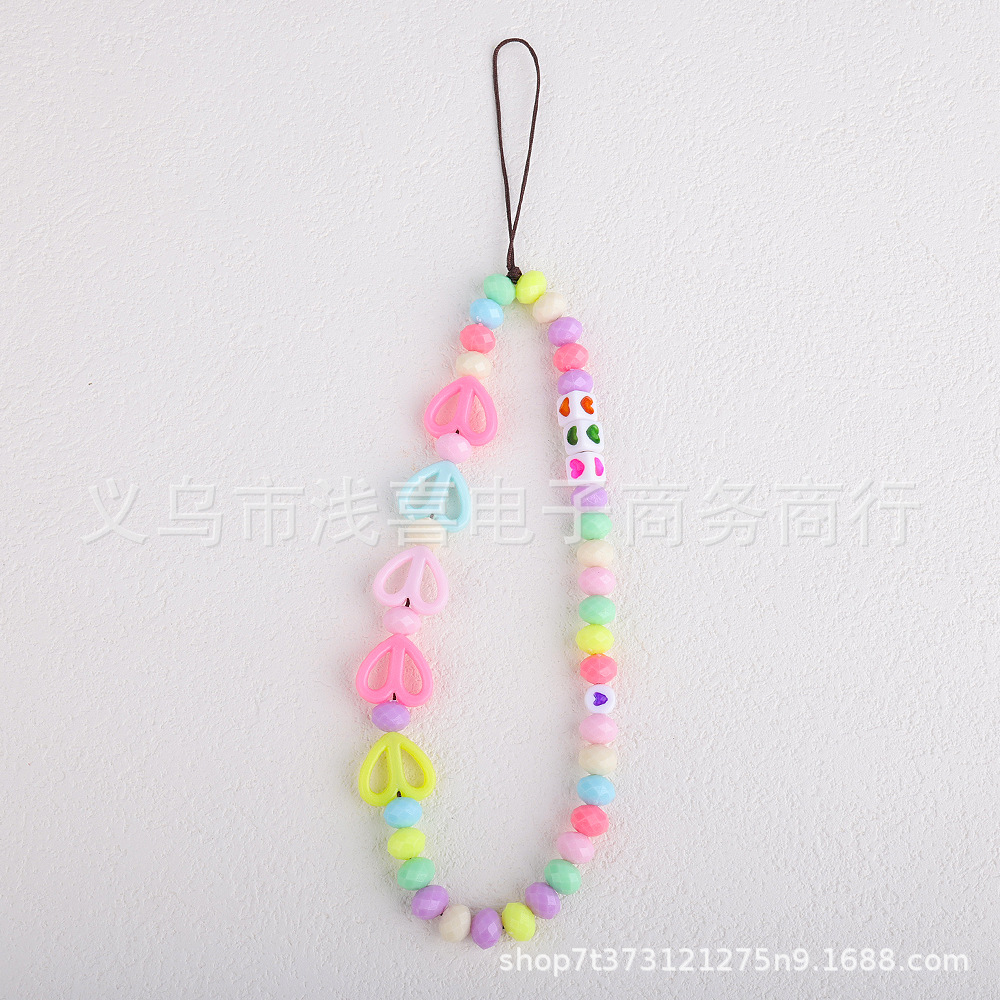 Cute heart-shaped mobile phone lanyard diy acrylic beaded mobile phone chain letter heart-shaped mobile phone protective pendant pic 5