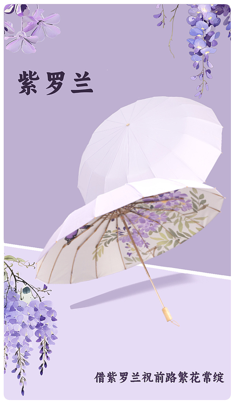 16骨彩胶折叠伞晴雨两用女防晒防紫外线雨伞手动加厚加大晴雨伞详情1