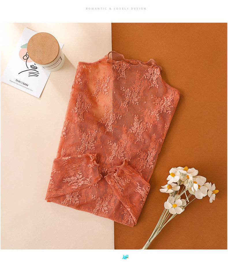 镂空蕾丝打底衫女2024春秋新款薄款半高领内搭网纱高级感上衣女装详情12