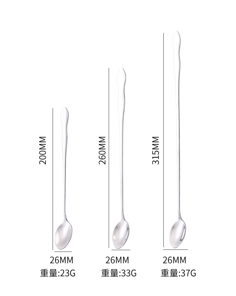 不锈钢餐具长柄吧勺葫芦勺双头勺叉冰勺蜂蜜量勺搅拌勺调料调味勺详情9
