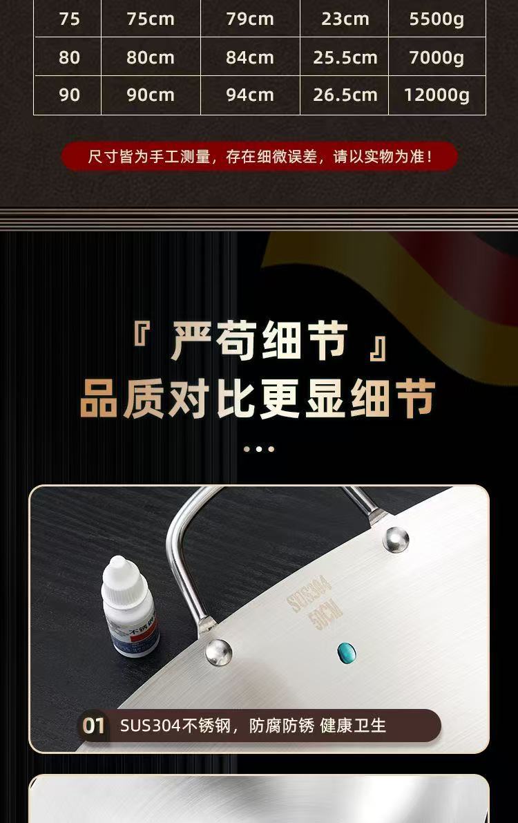 304不锈钢炒锅双耳锅炒菜锅不生锈不粘锅特大厨师锅食堂饭店商用详情20