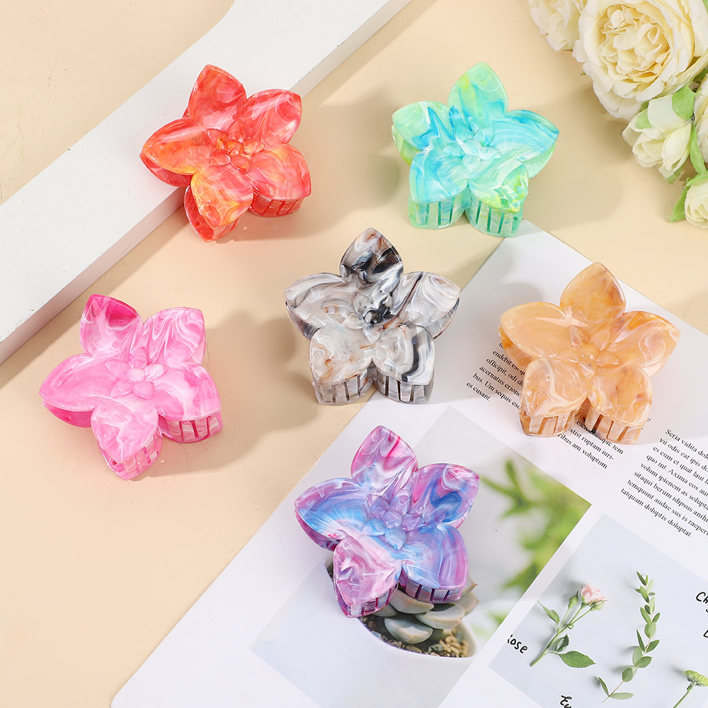 2025年夏季新款多巴胺大理石纹发夹饰品抓夹紫荆花高级感鲨鱼夹详情14